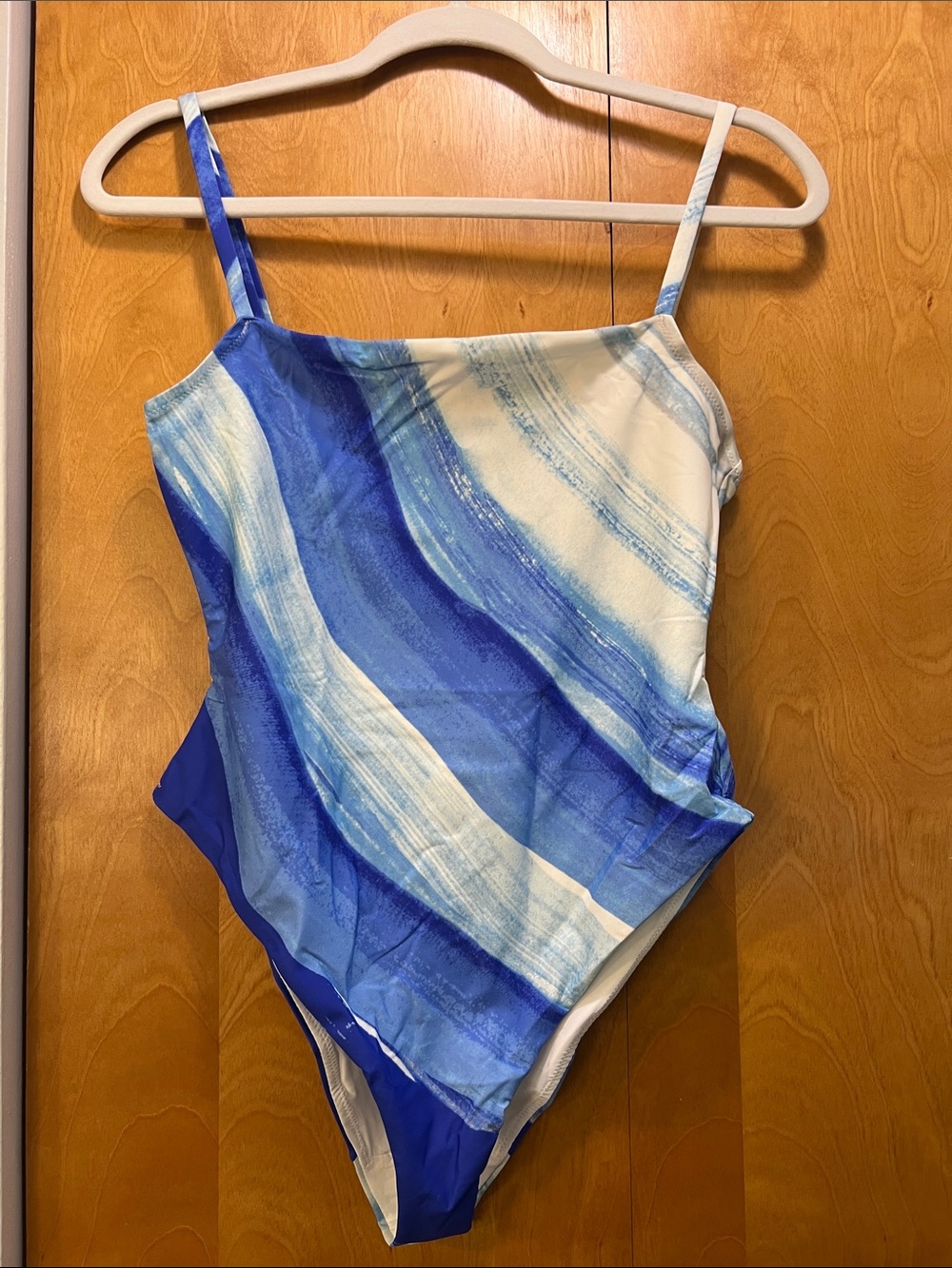 Negative Underwear Blue and White Wave-Pattern One-Piece Swimsuit